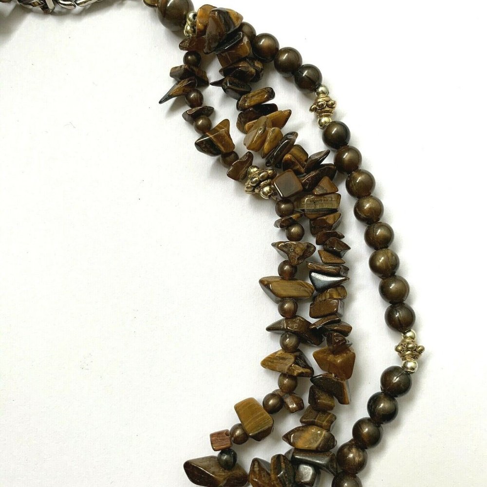 Tigers Eye Necklace Natural Stone Chip Brown - Picture 4 of 6